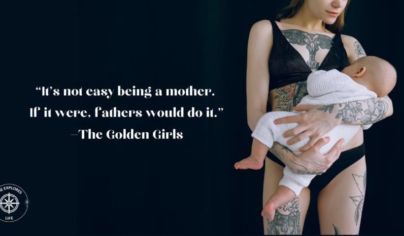 woman holding a baby next to feminist quotes for mom