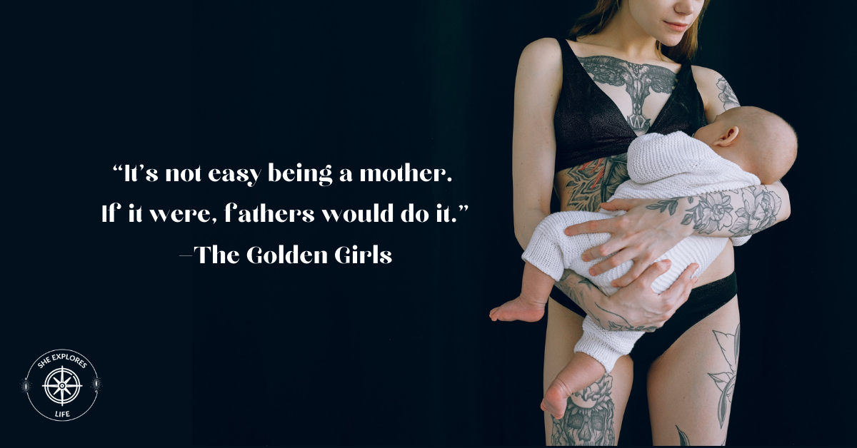woman holding a baby next to feminist quotes for mom