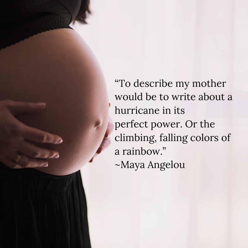 pregnant woman's belly surrounded by feminist quotes about mom