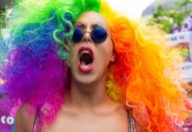 LGBTQ Ally yelling with colorful hair